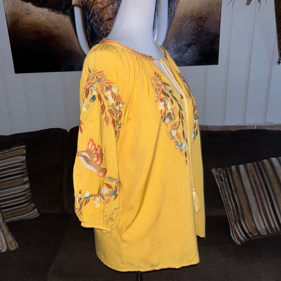 Solitare • Small • Boho • Yellow/Brown • Floral • Bird • Embroidery • Blouse - Picture 6 of 10
